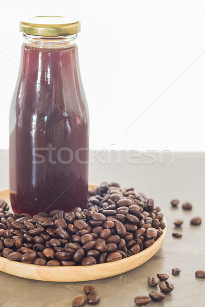 Bottle of black coffee with roast bean Stock photo © nalinratphi