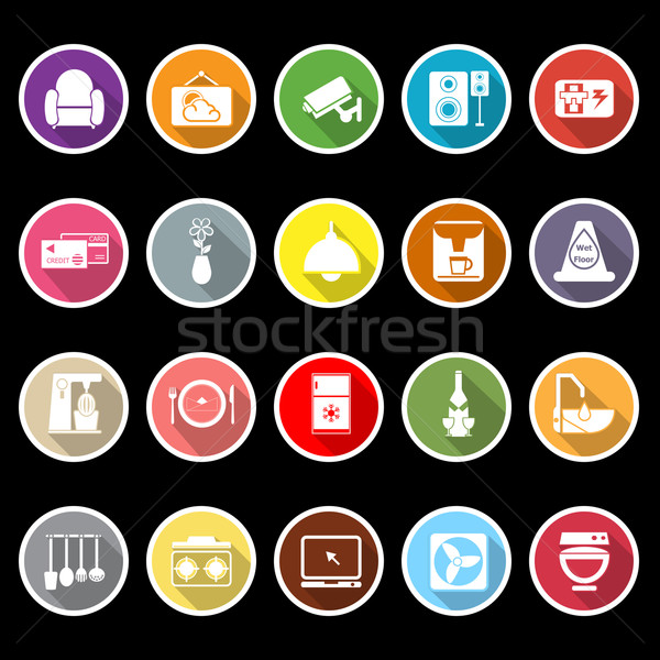 Cafe and restaurant flat icons with long shadow Stock photo © nalinratphi