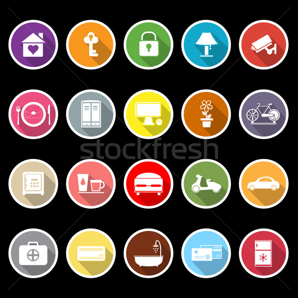 General home stay flat icons with long shadow Stock photo © nalinratphi