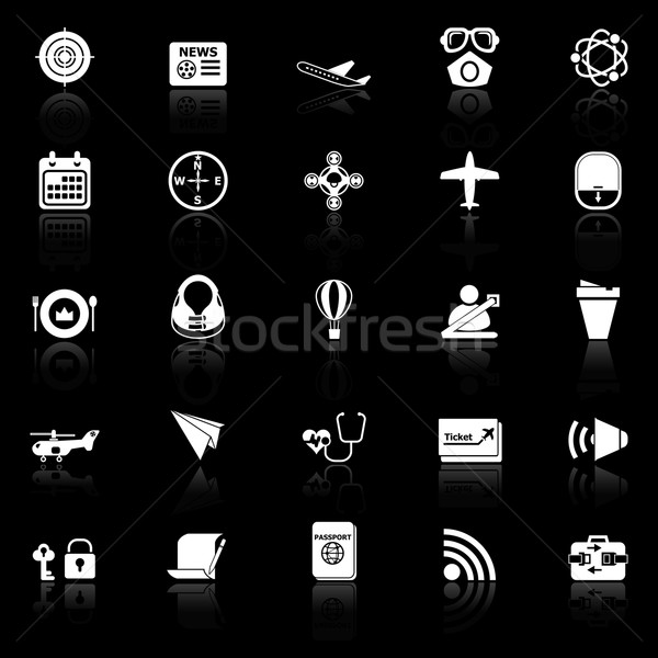 Air transport related icons with reflect on black background Stock photo © nalinratphi