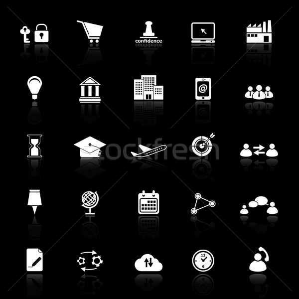 Business connection icons with reflect on black background Stock photo © nalinratphi
