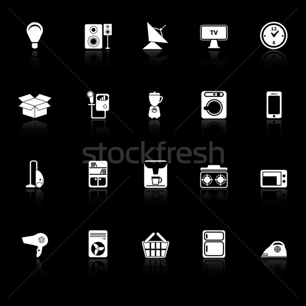 Home related icons with reflect on black background Stock photo © nalinratphi