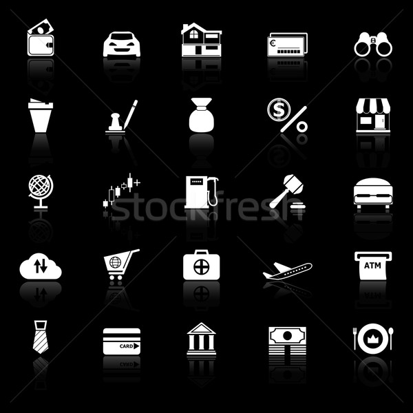 E wallet icons with reflect on black background Stock photo © nalinratphi