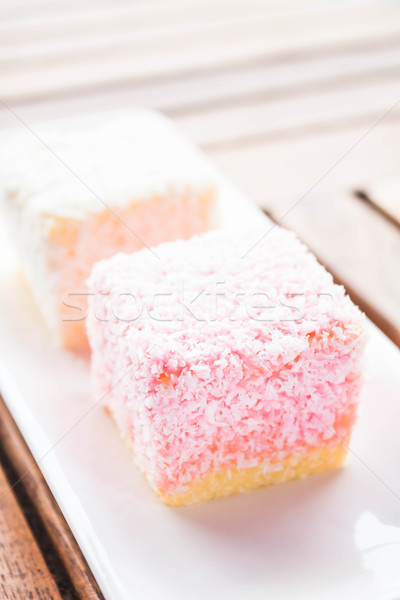 Lamington cakes on wood table Stock photo © nalinratphi