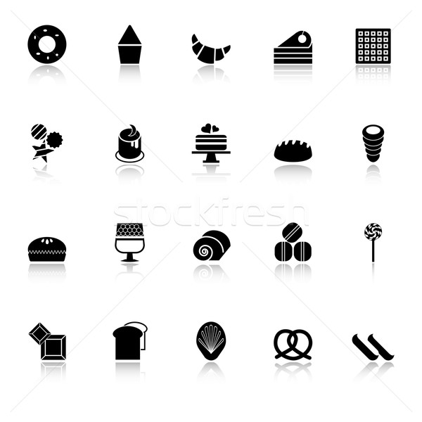 Variety bakery icons with reflect on white background Stock photo © nalinratphi