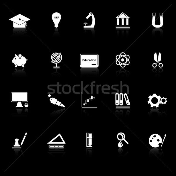 Education icons with reflect on black background Stock photo © nalinratphi