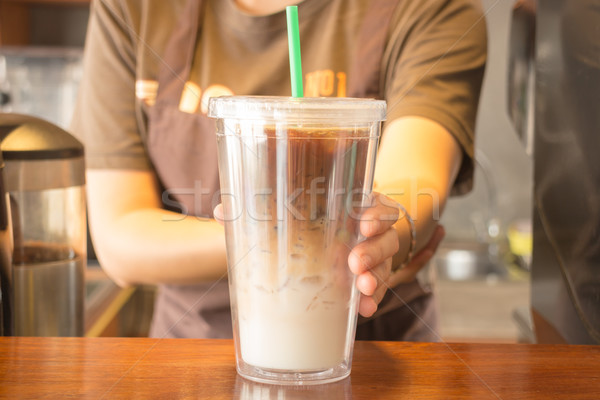 Double wall glass of iced coffee latte Stock photo © nalinratphi