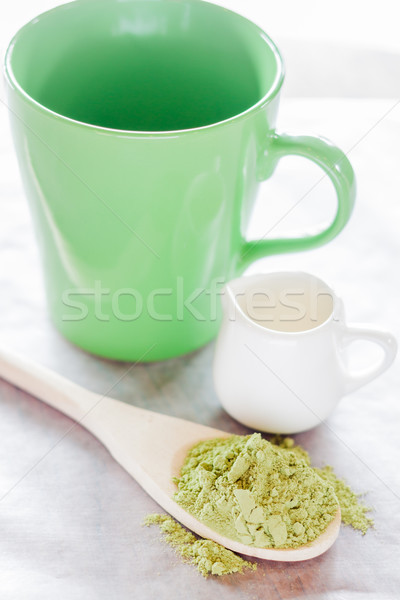Set of making hot green tea latte drink Stock photo © nalinratphi