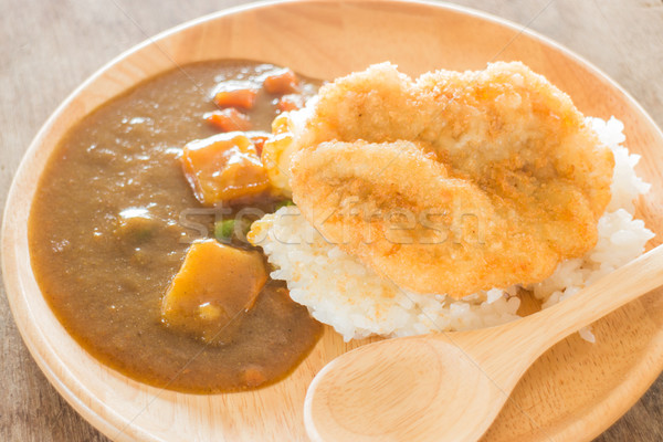 Curry rice with fried pork Stock photo © nalinratphi
