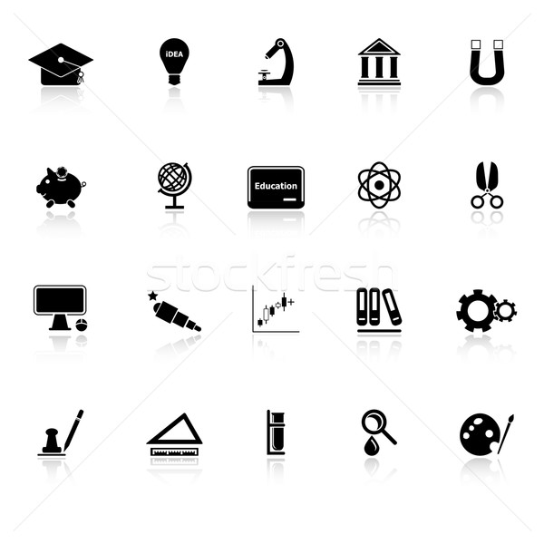 Education icons with reflect on white background Stock photo © nalinratphi