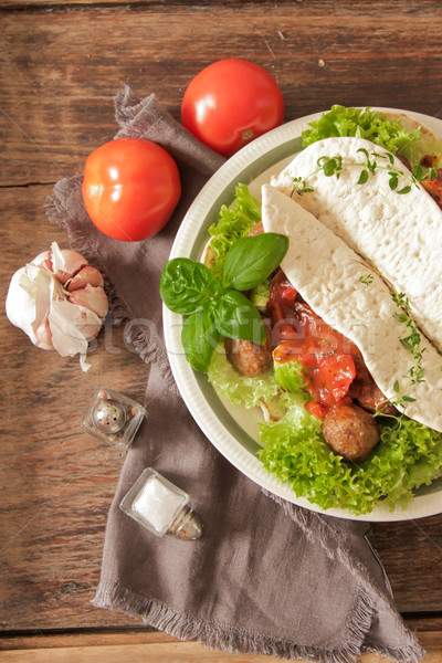 meatballs with cabbage on lettuce in pita bread Stock photo © Naltik