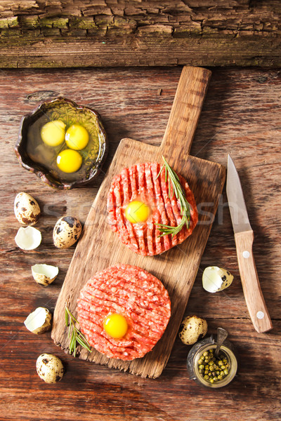 beer snack Beef tartare with pickled cucumber  Stock photo © Naltik