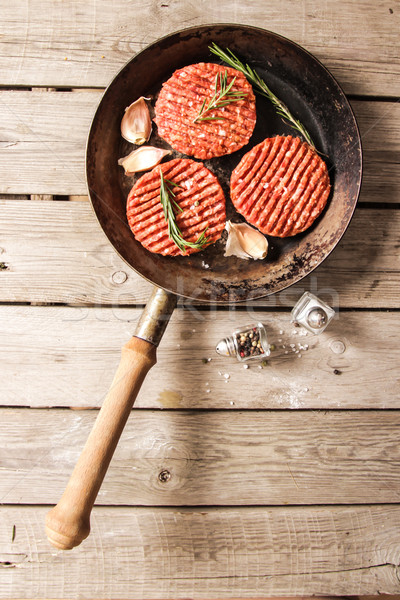 Stock photo: Raw Ground beef meat Burger steak cutlets 
