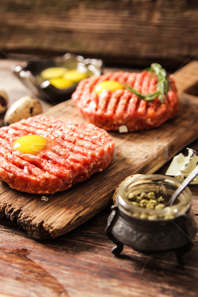 beer snack Beef tartare with pickled cucumber  Stock photo © Naltik