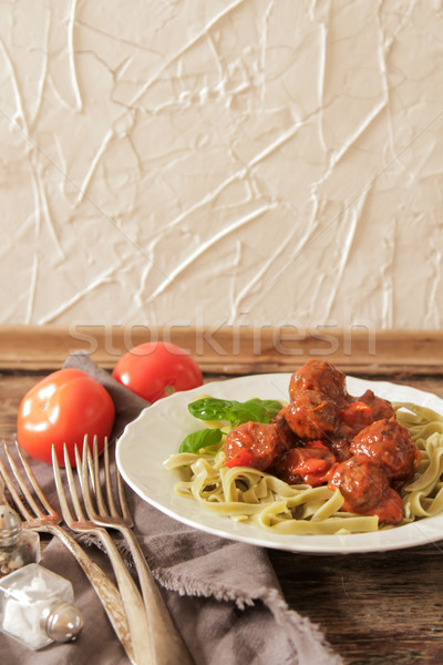 meatballs, tomato sauce in the Tagliatelle and basil  Stock photo © Naltik