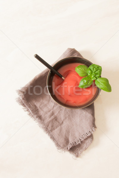 Stock photo: tomato soup in a black mask with gold edge