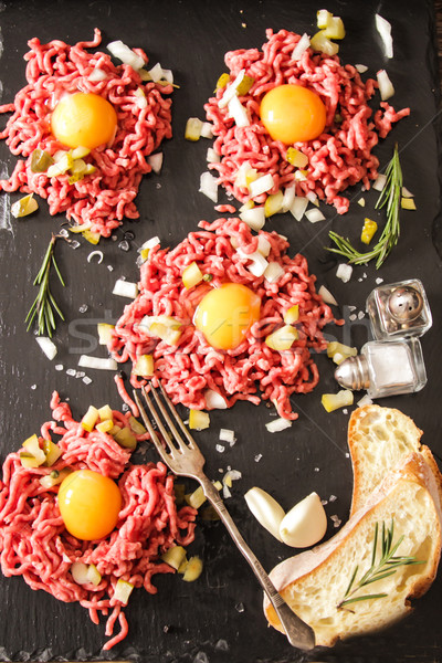 beer snack Beef tartare with pickled cucumber  Stock photo © Naltik