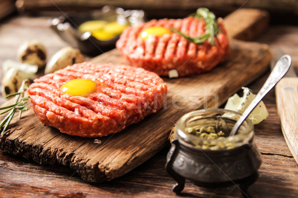 beer snack Beef tartare with pickled cucumber  Stock photo © Naltik