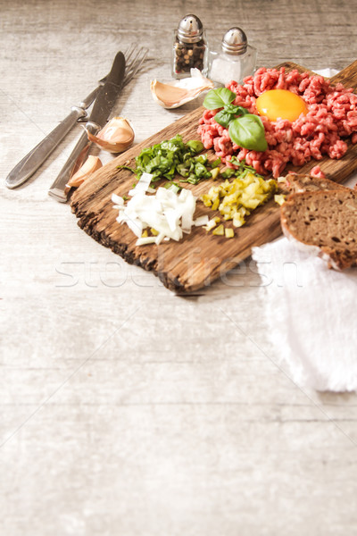 beer snack Beef tartare with pickled cucumber  Stock photo © Naltik