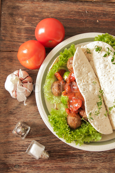 meatballs with cabbage on lettuce in pita bread Stock photo © Naltik