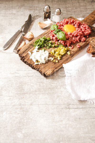 beer snack Beef tartare with pickled cucumber  Stock photo © Naltik