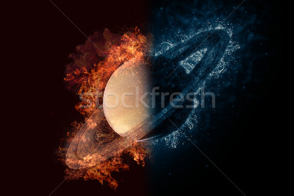 Stock photo: Planet Saturn in fire and water. Concept sci-fi artwork