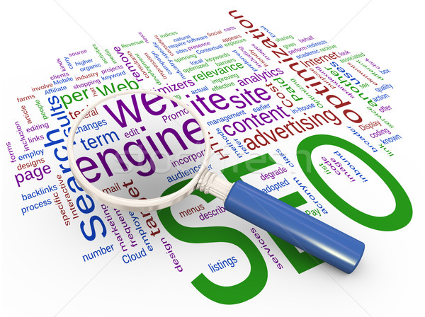Magnifier and Wordcloud of SEO  Stock photo © nasirkhan