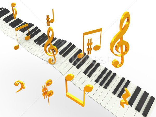 Stok fotoğraf: Altın · müzik · 3D · piyano · tuşları · müzik · notaları · semboller