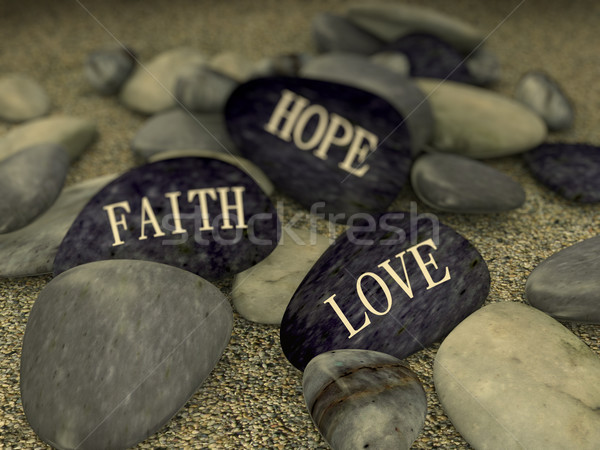 3d pebble on sand message love faith hope Stock photo © nasirkhan