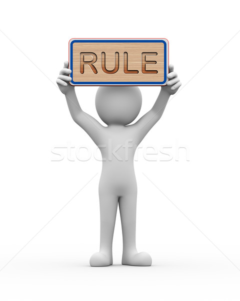 3d man holding engraved banner word text rule Stock photo © nasirkhan