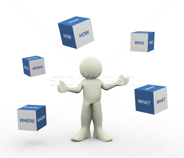 3d man and question words cubes Stock photo © nasirkhan