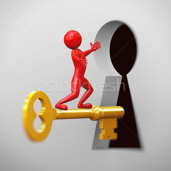 3d red man riding on golden key Stock photo © nasirkhan