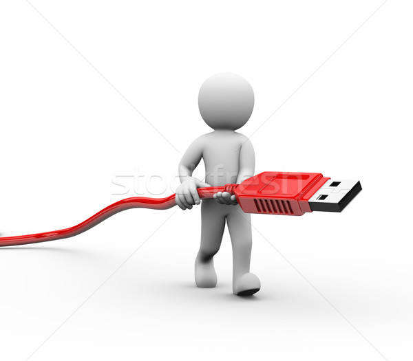 Stock photo: 3d man carrying usb connector