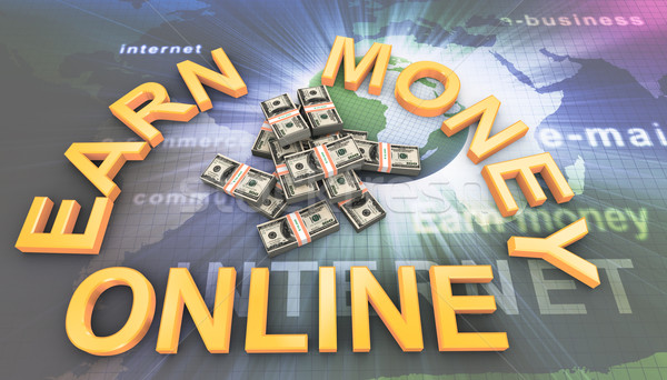 Pénzkeresés online 3d render dollár szöveg pénz Stock fotó © nasirkhan
