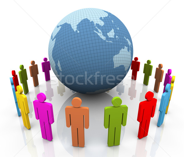 3d mensen rond wereldbol 3D kleurrijk mensen Stockfoto © nasirkhan