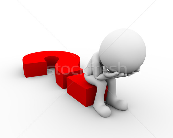 3d sad man sitting on question mark Stock photo © nasirkhan