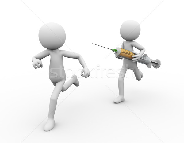 3d man running from doctor with syringe Stock photo © nasirkhan