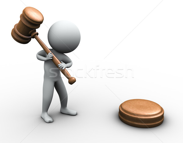 [[stock_photo]]: 3d · man · marteau · rendu · 3d · homme · bois · justice