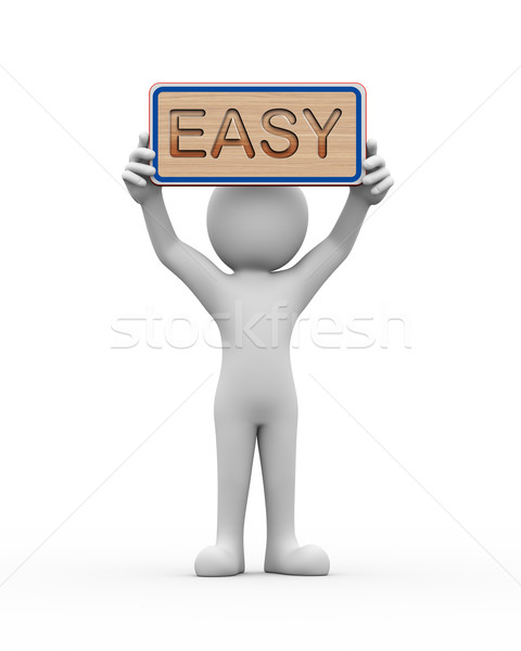 3d man holding engraved banner word text easy Stock photo © nasirkhan