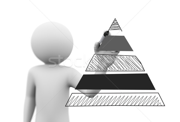 Stockfoto: 3d · man · tekening · piramide · transparant · scherm · 3D