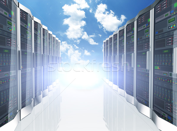 3d rows network servers datacenter on sky cloud background Stock photo © nasirkhan