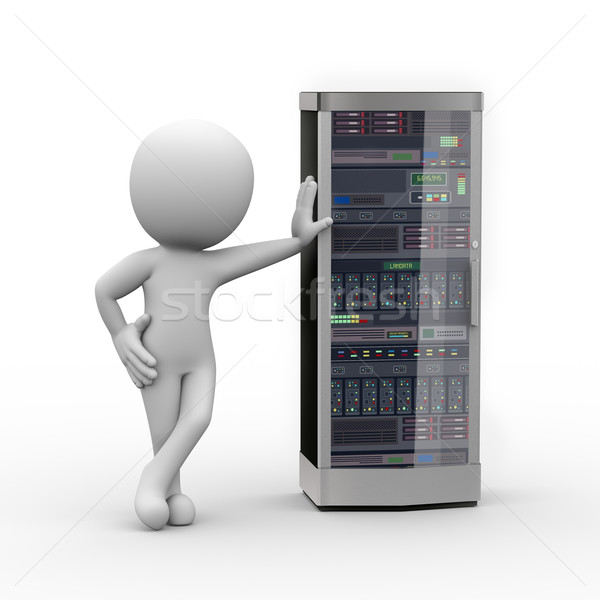 Stock photo: 3d man with computer network server