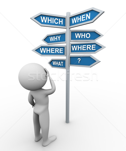 3d man and question words signpost Stock photo © nasirkhan