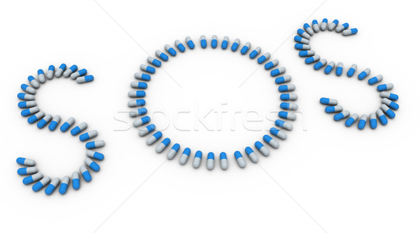 Stockfoto: Sos · 3d · render · woord · omhoog · capsules · teken