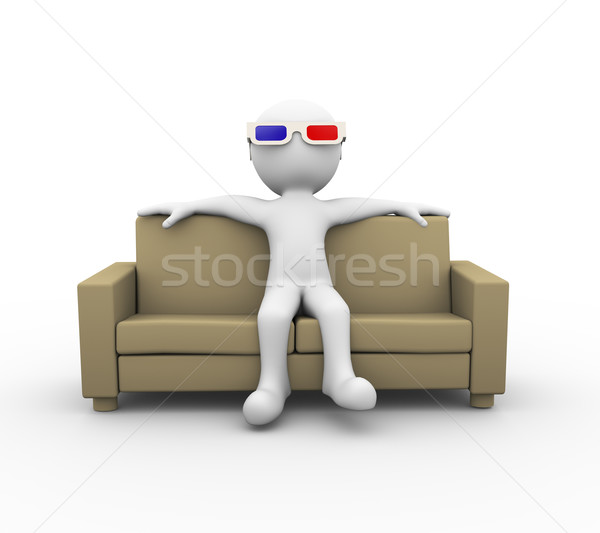 3d man with 3d glasses on sofa Stock photo © nasirkhan