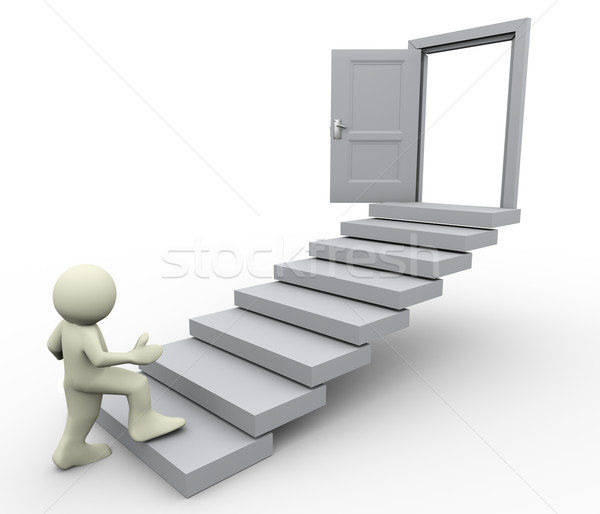 第一 步驟 三維渲染 男子 攀登 樓梯 商業照片 © nasirkhan