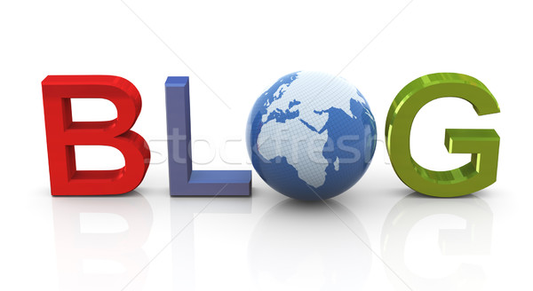 O homem 3d colorido blog em pé texto globo Foto stock © nasirkhan