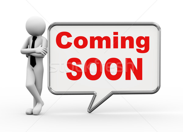 3d businessman with speech bubble - coming soon Stock photo © nasirkhan