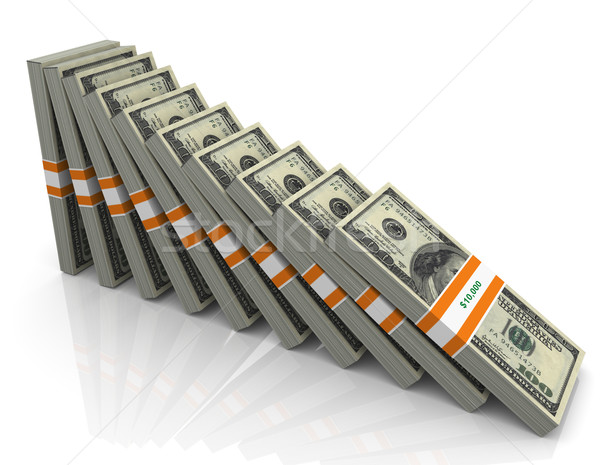 Foto stock: 3D · queda · dólar · dólares · linha · dominó