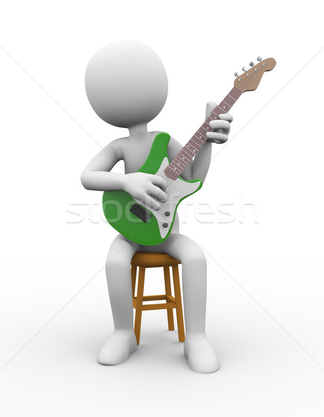 3d guitarist on stool playing electric guitar Stock photo © nasirkhan